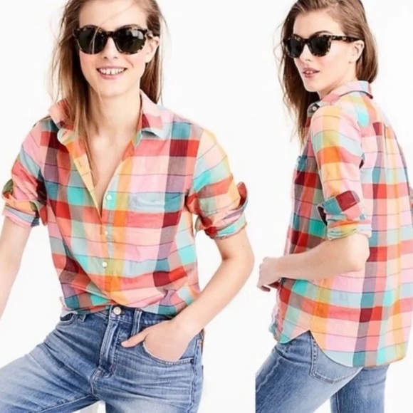 J. Crew Rainbow Vintage Plaid Tunic Lightweight Blouse - Picture 1 of 8